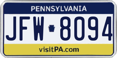 PA license plate JFW8094