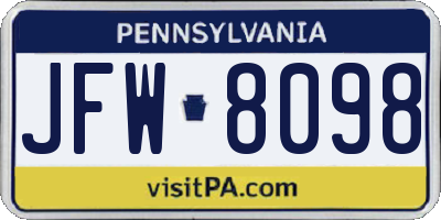PA license plate JFW8098