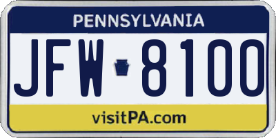 PA license plate JFW8100