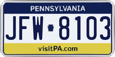 PA license plate JFW8103
