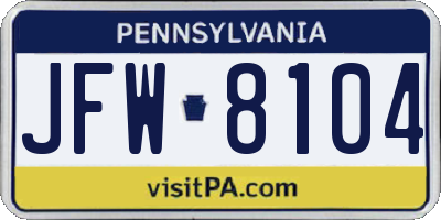 PA license plate JFW8104