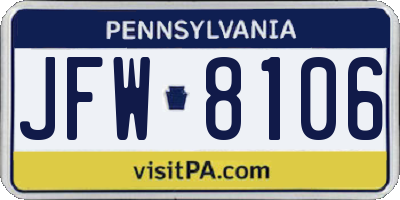 PA license plate JFW8106