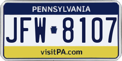 PA license plate JFW8107