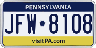 PA license plate JFW8108