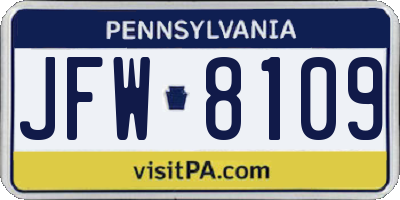 PA license plate JFW8109