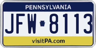 PA license plate JFW8113