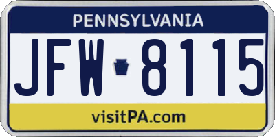 PA license plate JFW8115
