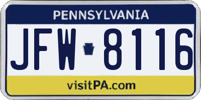 PA license plate JFW8116