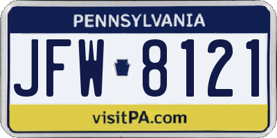 PA license plate JFW8121