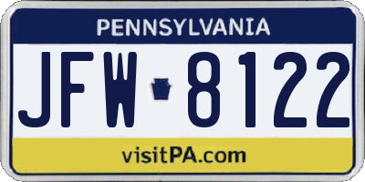 PA license plate JFW8122