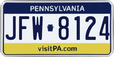 PA license plate JFW8124