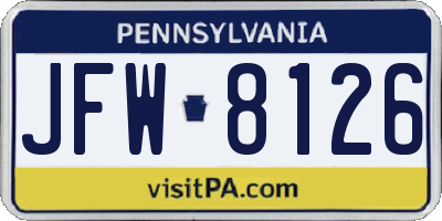 PA license plate JFW8126
