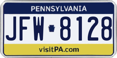 PA license plate JFW8128
