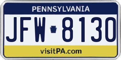 PA license plate JFW8130