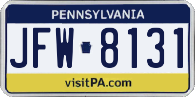 PA license plate JFW8131