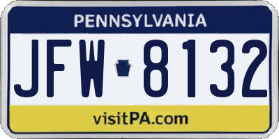 PA license plate JFW8132