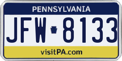 PA license plate JFW8133