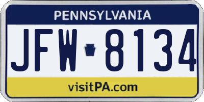 PA license plate JFW8134
