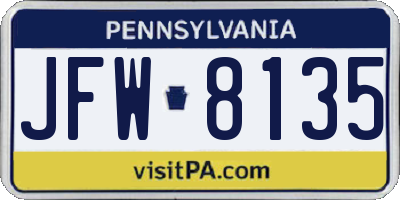 PA license plate JFW8135