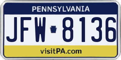 PA license plate JFW8136