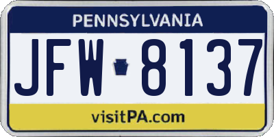 PA license plate JFW8137