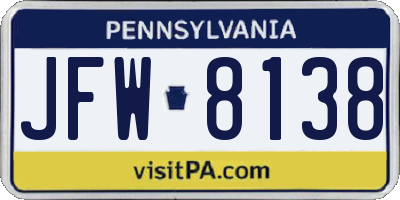 PA license plate JFW8138