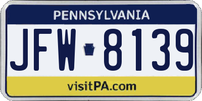 PA license plate JFW8139