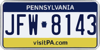 PA license plate JFW8143