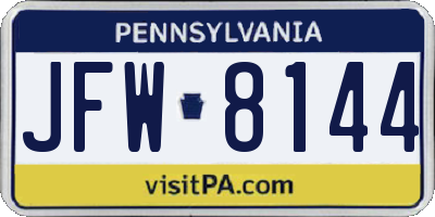 PA license plate JFW8144