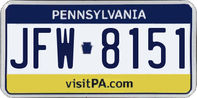 PA license plate JFW8151