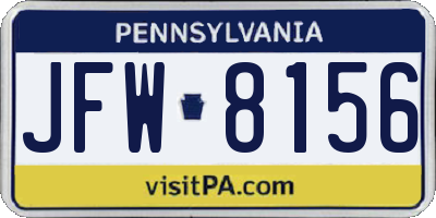 PA license plate JFW8156
