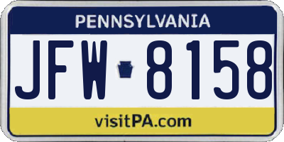 PA license plate JFW8158