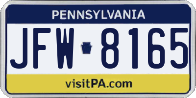 PA license plate JFW8165