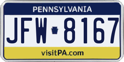 PA license plate JFW8167