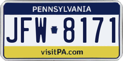 PA license plate JFW8171