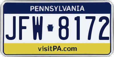 PA license plate JFW8172