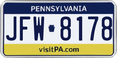 PA license plate JFW8178
