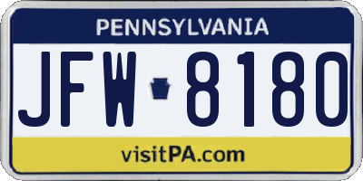 PA license plate JFW8180