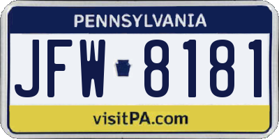 PA license plate JFW8181