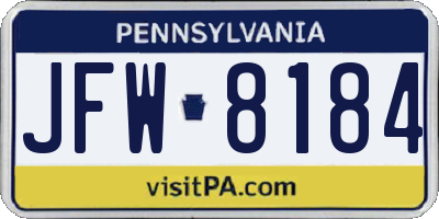 PA license plate JFW8184