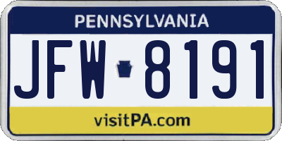 PA license plate JFW8191