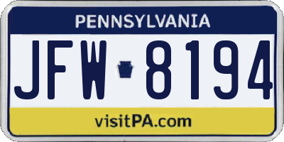 PA license plate JFW8194