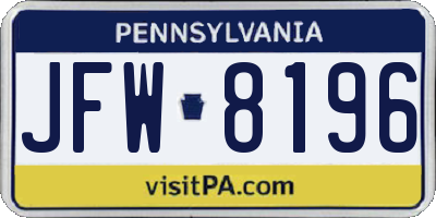 PA license plate JFW8196