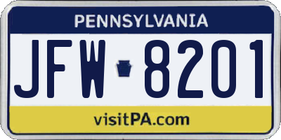 PA license plate JFW8201