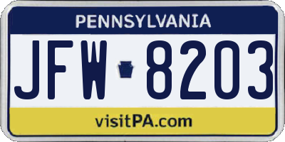 PA license plate JFW8203