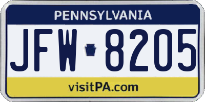 PA license plate JFW8205