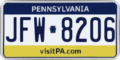 PA license plate JFW8206