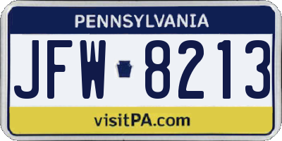 PA license plate JFW8213