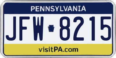 PA license plate JFW8215