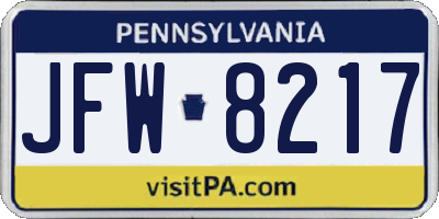PA license plate JFW8217
